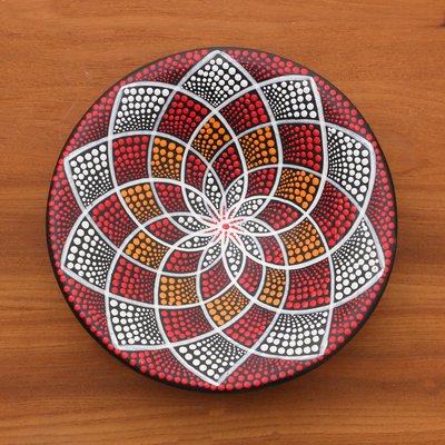 Keramische dekorative Schale, 'Regenbogenblume'. - Bunte handgemalte Keramik-Dekorschüssel aus Bali