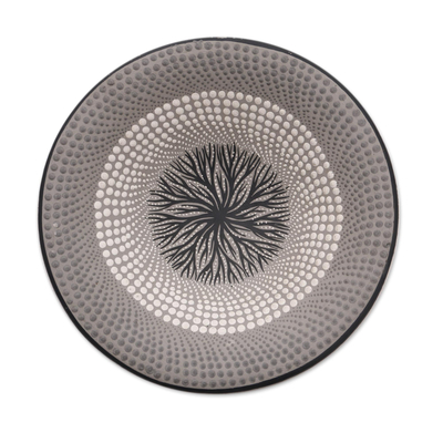 Hand-Painted Ceramic Decorative Bowl in Grey from Bali