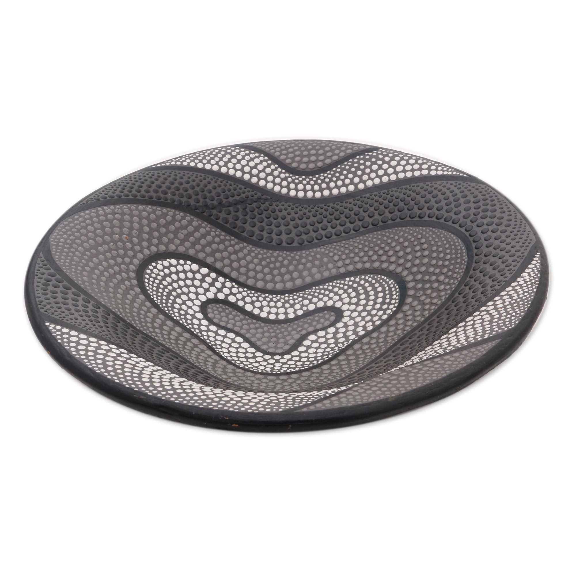 Modern Ceramic Decorative Bowl from Bali Wavy Modernity NOVICA