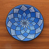 Ceramic decorative bowl, Blue Symmetry