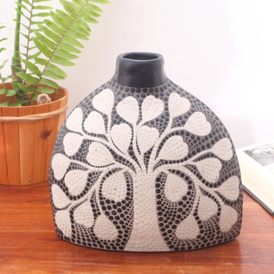 Ceramic decorative vase, 'Tree of Love' - Tree Motif Ceramic Decorative Vase Crafted in Bali