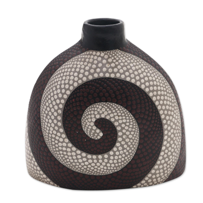 Ceramic decorative vase, 'Dotted Spiral' - Spiral Motif Ceramic Decorative Vase from Bali