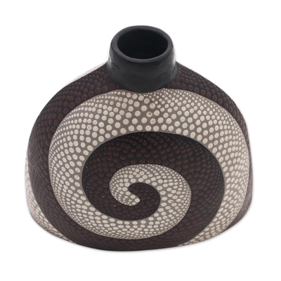 Ceramic decorative vase, 'Dotted Spiral' - Spiral Motif Ceramic Decorative Vase from Bali