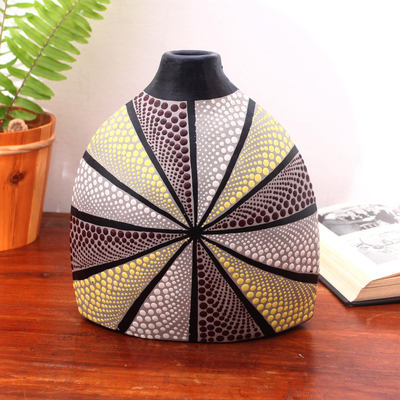 Ceramic decorative vase, 'Beautiful Dots' - Colorful Ceramic Decorative Vase from Bali