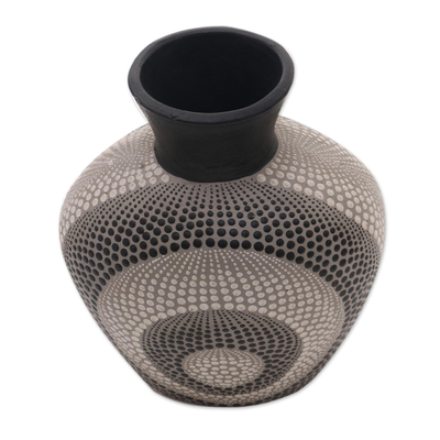 Ceramic decorative vase, 'Concentric Shadows' - Black and White Ceramic Decorative Vase from Bali