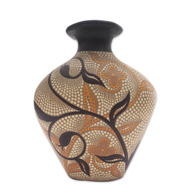 Keramische dekorative Vase, 'Wachsende Blumen'. - Handgemalte florale Keramik-Dekorvase aus Bali