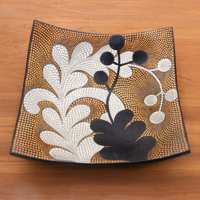 Ceramic decorative plate, 'Ubud Tendrils' - Hand-Painted Ceramic Decorative Plate from Bali