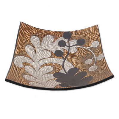 Ceramic decorative plate, 'Ubud Tendrils' - Hand-Painted Ceramic Decorative Plate from Bali