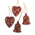 Batik-Holzverzierungen, 'Batik-Weihnachten' (4er-Satz) - Batik-Holz Herz- und Glockenornamente aus Java (4er-Set)