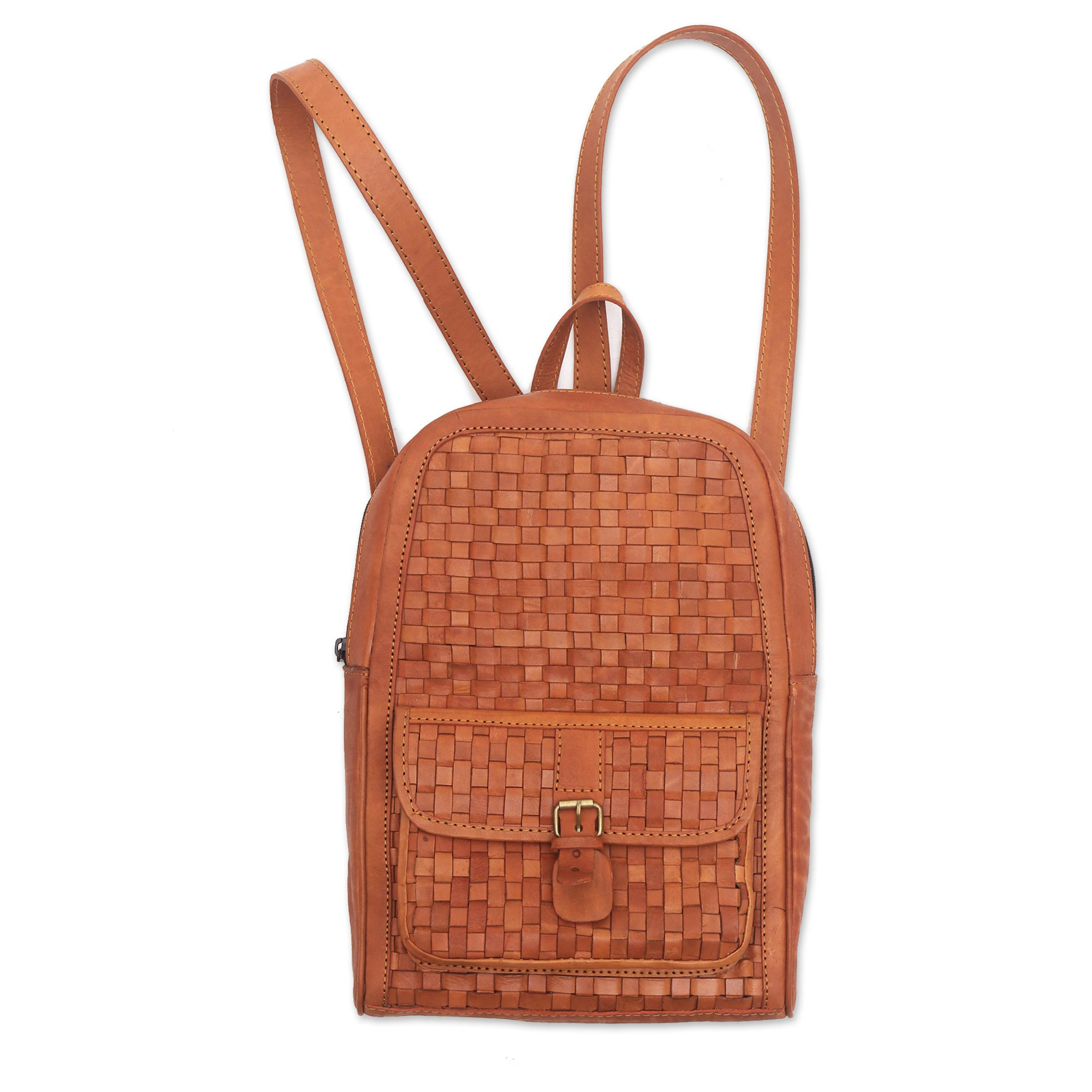 Woven Burnt Orange Leather Backpack from Java - Back to School Weave ...