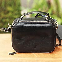 Leather handbag, Hidden Lurik in Black
