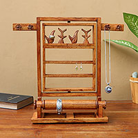 Wood jewelry stand, 'Serene Forest in Brown'