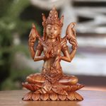 Wood sculpture, 'Praying Shiva' - Hand-Carved Suar Wood Shiva Sculpture from Indonesia