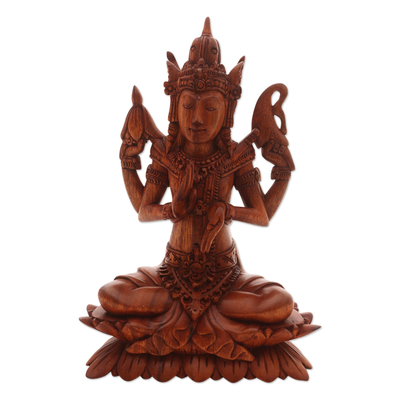 Hand-Carved Suar Wood Shiva Sculpture from Indonesia