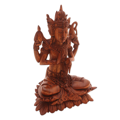 Holzskulptur - Handgeschnitzte Shiva-Skulptur aus Suar-Holz aus Indonesien