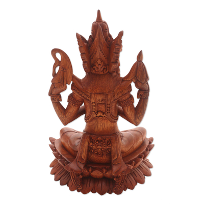 Wood sculpture, 'Praying Shiva' - Hand-Carved Suar Wood Shiva Sculpture from Indonesia