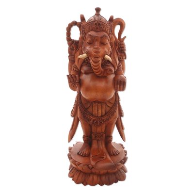Wood sculpture, 'Glorious Ganesha' - Hand-Carved Suar Wood Ganesha Sculpture from Indonesia