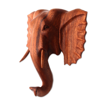 Escultura de pared de madera, 'Príncipe Elefante' - Escultura de pared de elefante de madera tallada a mano de Bali