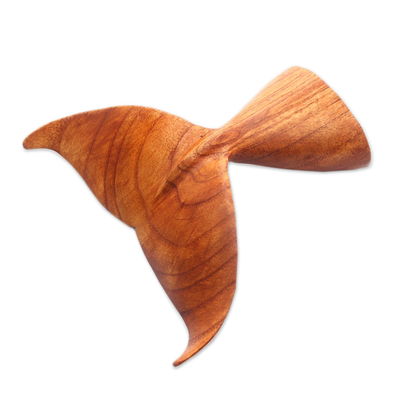 Wood sculpture, 'Whale Tail' - Suar Wood Whale Flipper Sculpture from Bali