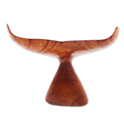 Wood sculpture, 'Whale Tail' - Suar Wood Whale Flipper Sculpture from Bali