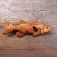 Wood wall sculpture, 'Common Snook' - Hand-Carved Wood Fish Wall Sculpture from Bali
