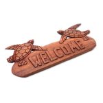 Wood wall sign, 'Turtle Home' - Turtle-Themed Suar Wood Wall Welcome Sign from Bali