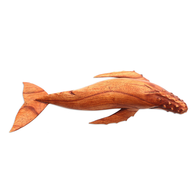 Wood sculpture, 'Gray Whale' - Hand-Carved Jempinis Wood Whale Sculpture from Bali