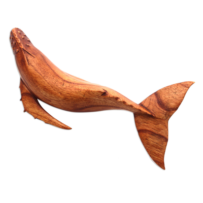 Wood sculpture, 'Gray Whale' - Hand-Carved Jempinis Wood Whale Sculpture from Bali