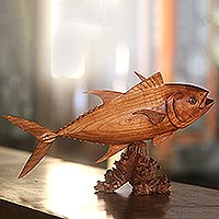 Wood sculpture, 'Majestic Tuna' - Hand-Carved Jempinis Wood Tuna Sculpture from Bali