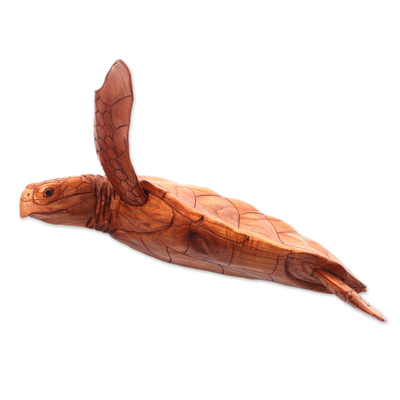 Wood wall sculpture, 'Turtle Current' - Hand-Carved Wood Sea Turtle Wall Sculpture from Bali