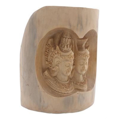 Holzskulptur – Handgeschnitzte hölzerne Rama- und Sita-Skulptur aus Bali
