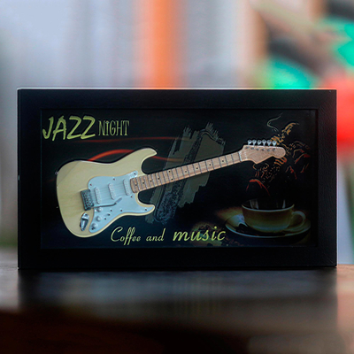Wood decorative miniature guitar, 'Jazz' - Wood Decorative Miniature Guitar in Beige from Java