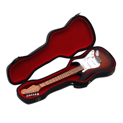Wood decorative miniature guitar, 'Electric Guitar in Brown' - Wood Decorative Miniature Guitar in Brown from Java
