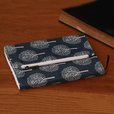 Cotton journal, 'Trees of Ivory' - Ivory Tree Print Cotton Journal from Java