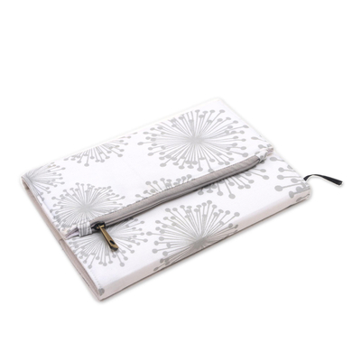 Cotton journal, 'Dove Grey Fireworks' - Modern Print Cotton Journal Crafted in Java