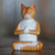 Wood sculpture, 'Meditation Cat in Orange' - Signed Wood Sculpture of a Meditating Cat in Orange (image 2) thumbail