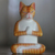 Wood sculpture, 'Meditation Cat in Orange' - Signed Wood Sculpture of a Meditating Cat in Orange (image 2b) thumbail