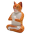 Holzskulptur - Signierte Holzskulptur einer meditierenden Katze in Orange