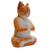 Wood sculpture, 'Meditation Cat in Orange' - Signed Wood Sculpture of a Meditating Cat in Orange