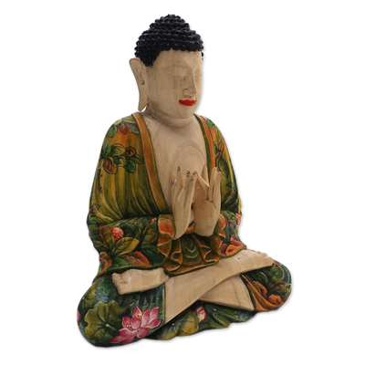 Wood sculpture, 'Meditate in Nature' - Nature-Themed Wood Buddha Sculpture from Bali