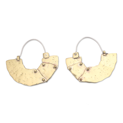Brass hoop earrings, 'Modern Bali' - Modern Brass Hoop Earrings from Bali