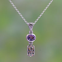 Gold accented amethyst pendant necklace, 'Padi Glisten' - Gold Accented Amethyst Pendant Necklace from Bali