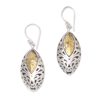 Sterling silver dangle earrings, 'Padi Shield' - Sterling Silver and Brass Dangle Earrings from Bali