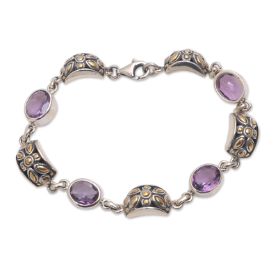 Gold Accented Amethyst Link Bracelet from Bali