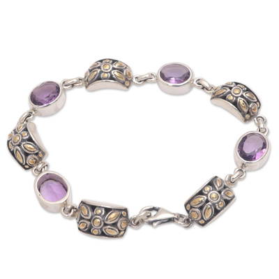 Gold accented amethyst link bracelet, 'Padi Glisten' - Gold Accented Amethyst Link Bracelet from Bali