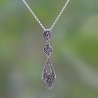 Sterling silver pendant necklace, 'Balinese Amulet' - Patterned Sterling Silver Pendant Necklace from Bali