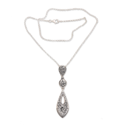 Collar con colgante de plata esterlina - Collar con colgante de plata esterlina estampado de Bali