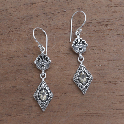 Citrine dangle earrings, 'Dusk Charm' - Citrine Dangle Earrings from Bali