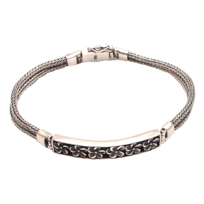 Sterling silver pendant bracelet, 'Naga Jepun' - Frangipani Flower Sterling Silver Pendant Bracelet