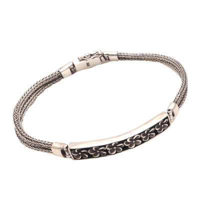 Sterling silver pendant bracelet, 'Naga Jepun' - Frangipani Flower Sterling Silver Pendant Bracelet